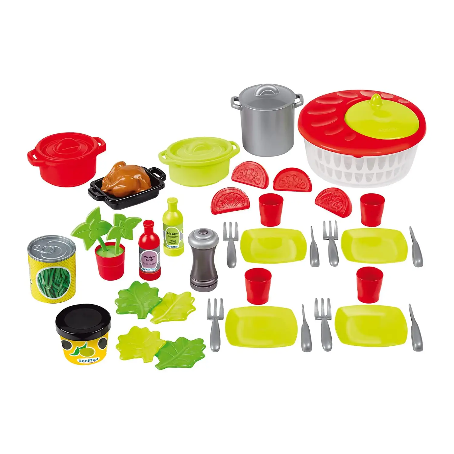 Set Accessori Cucina con Lavainsalata Ecoiffier - 43 Pezzi per Bambini - Alimenti, mercatini, stoviglie