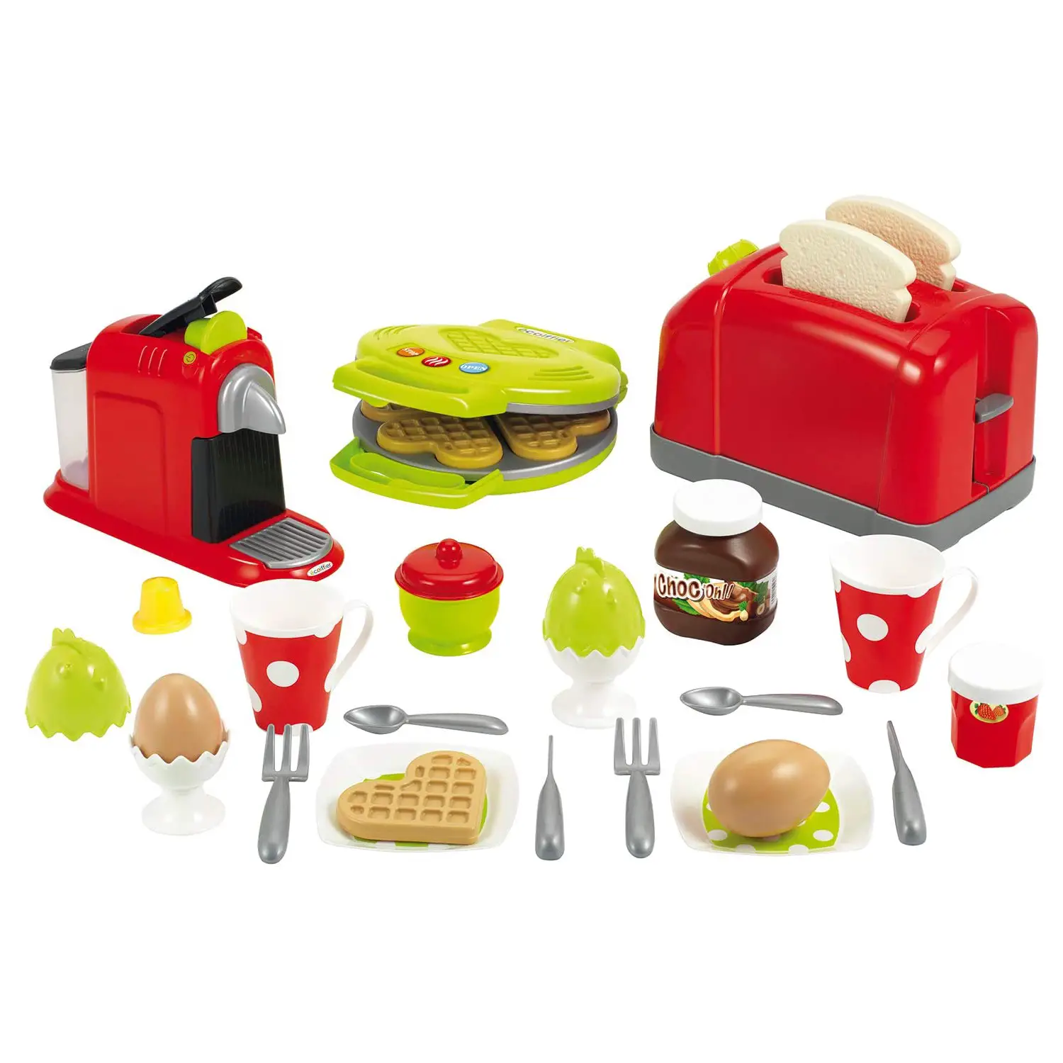 Maxi Set Colazione - Tostapane, Uova Cock, Piastra Waffel, Macchina Caffè +33 Accessori - Alimenti, mercatini, stoviglie