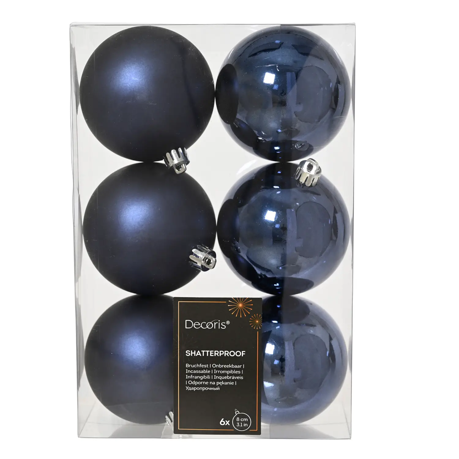 Decoris Set 6 Palline Natale Blu Notte Ø8 cm Infrangibili - addobbi albero