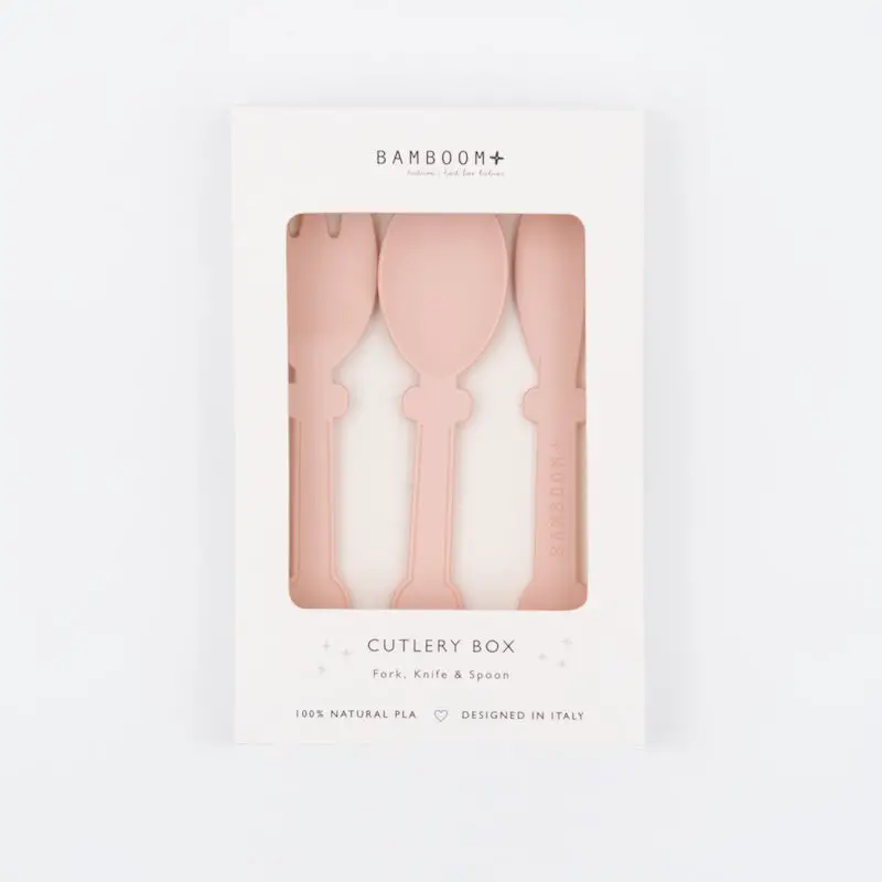 Bamboom Set Posate (Forchetta Coltello Cucchiaio) Colore Rosa - pappa