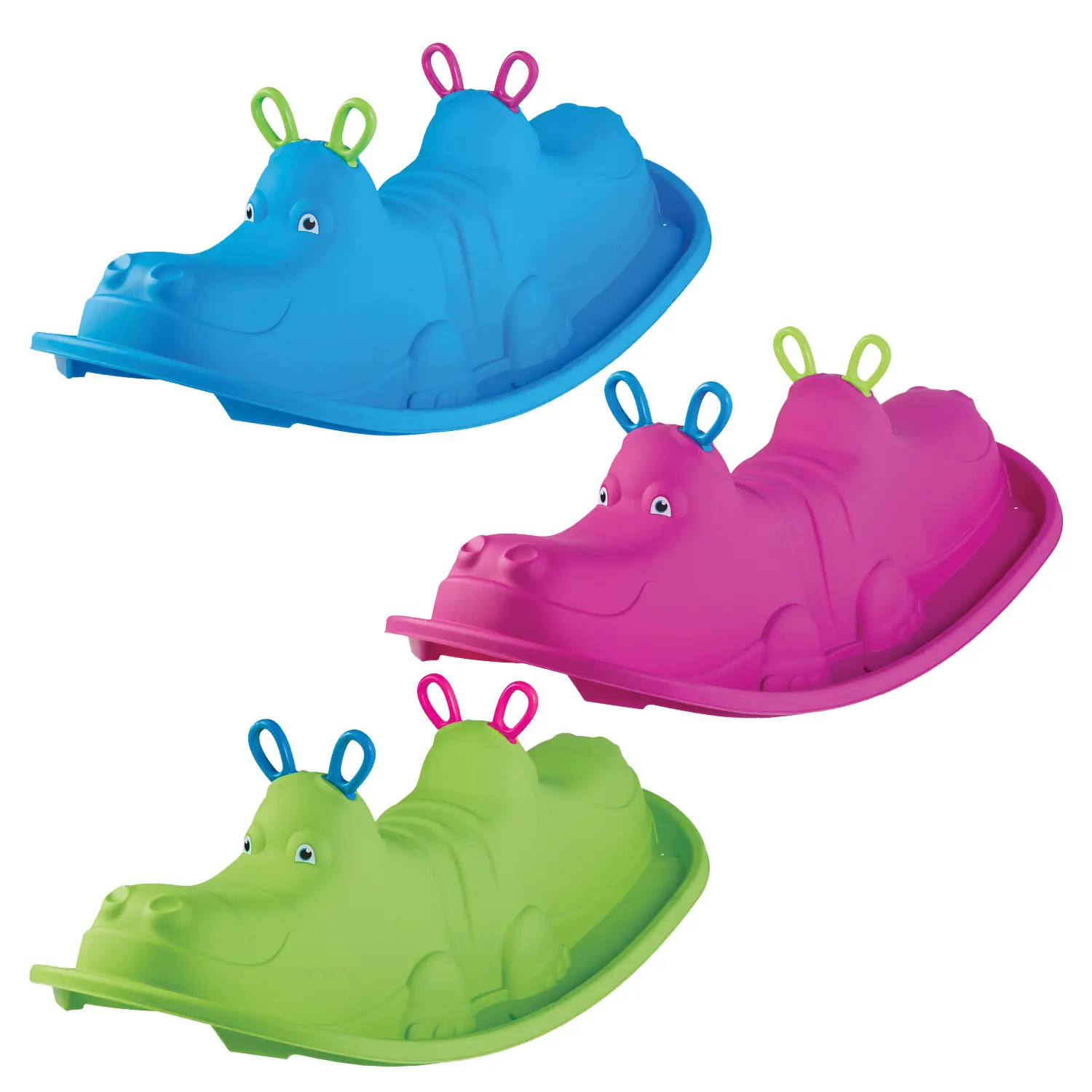 Dondolotto da Giardino per Bambini Modello Hippo – 3 Posti in Plastica Colorata - Dondoli e Altalene