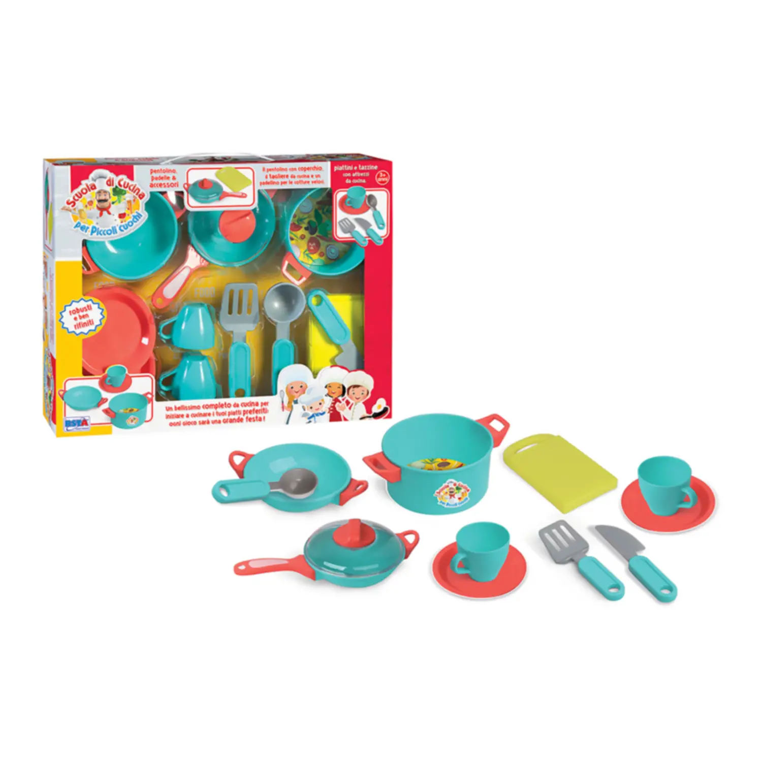 Scuola Cucina Piccoli Cuochi con Padella e Accessori - Alimenti, mercatini, stoviglie