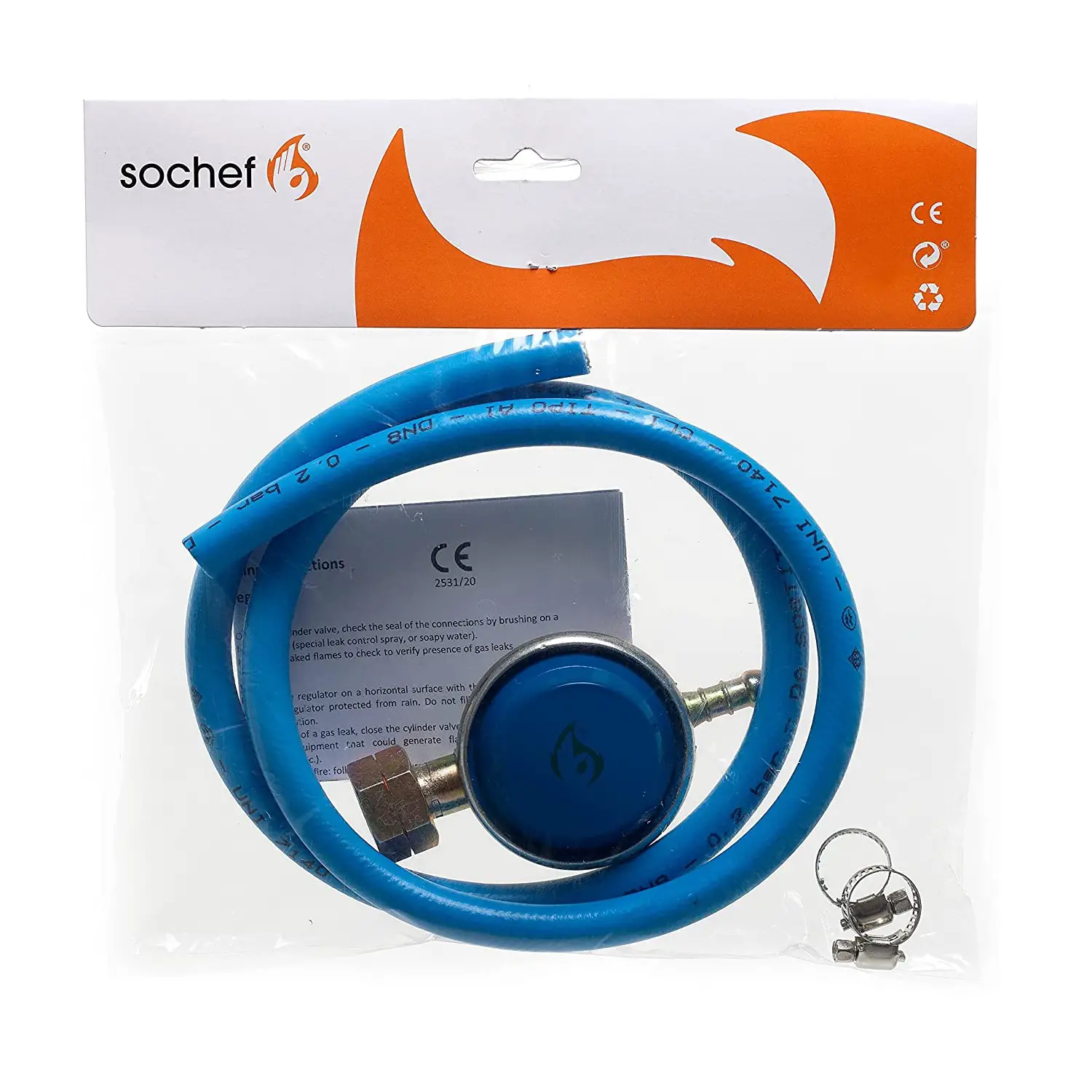 Regolatore Gas per Barbecue Sochef 30mbar kit con Tubo 50 cm - barbecue a gas