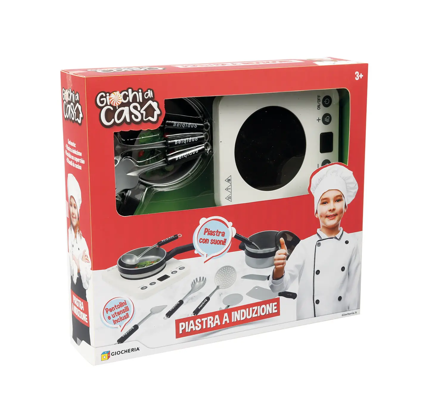 Grandi Giochi - Piastra a Induzione con Accessori per Bambini - Alimenti, mercatini, stoviglie