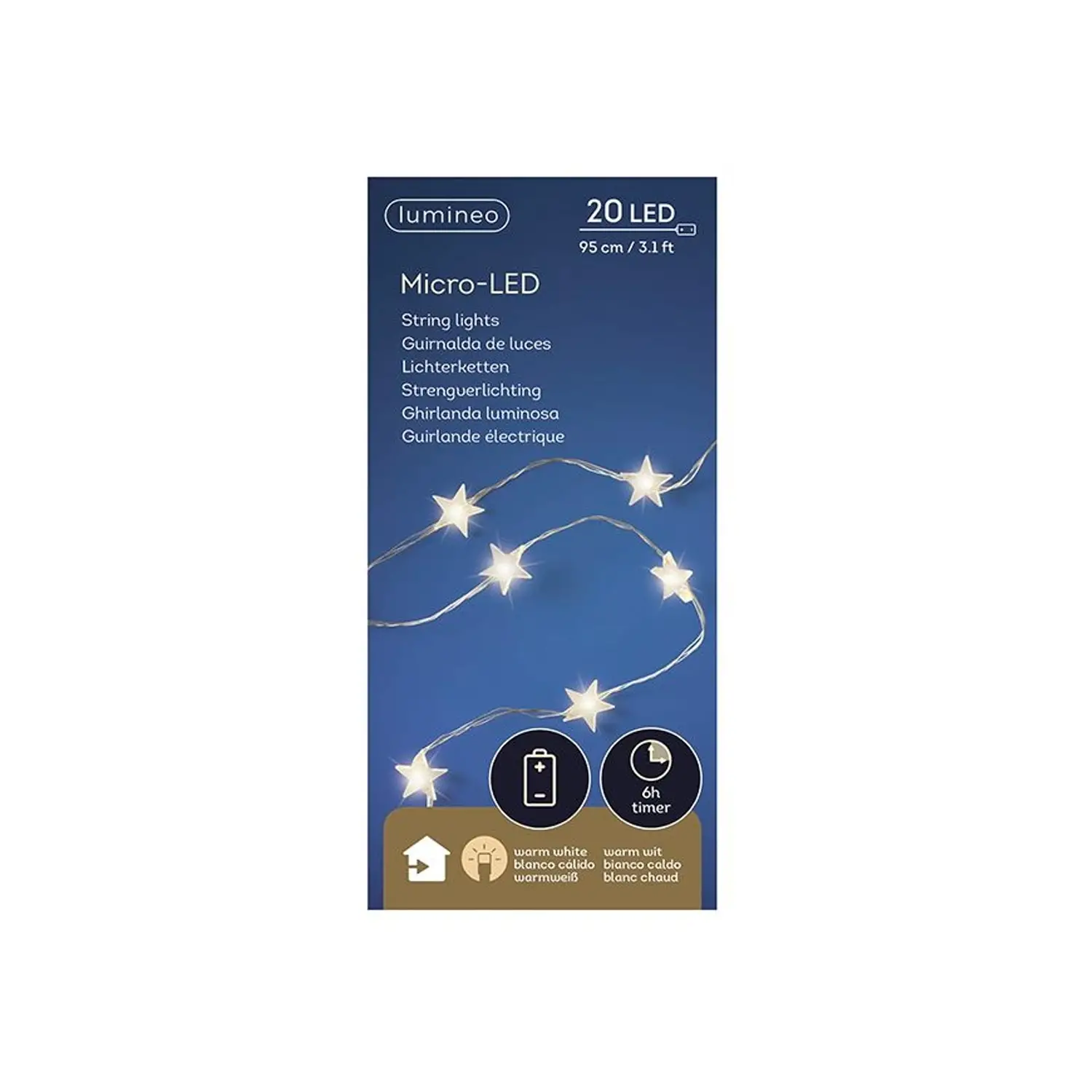 Luci di Natale Lumineo Micro LED - 20 Micro Led Bianco Caldo - Filo da 95 centimetri - luci