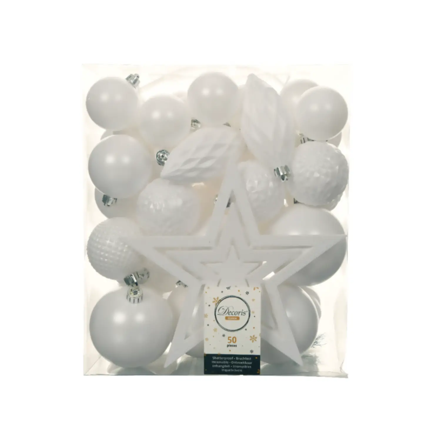 Box 50 Sfere di Natale - Diametro 8 cm - White Winter - addobbi albero