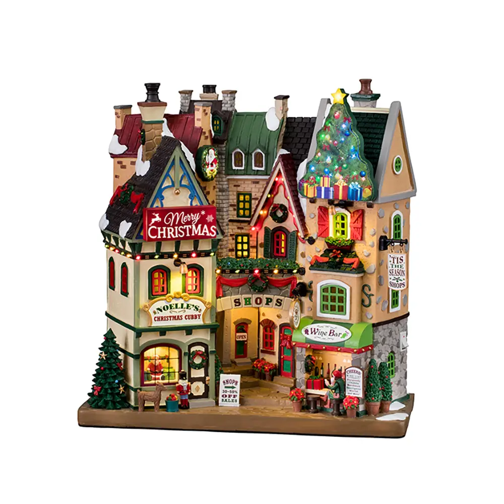Lemax Tis The Season Shops 15804 – Facciata Natalizia Luminosa con Negozi e Wine Bar - scene e villaggi