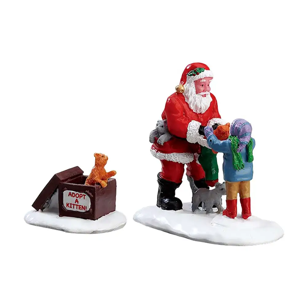 Lemax Santa And Kittens 22045 – Set 2 Figurine Natalizie con Babbo Natale e Gattini - scene e villaggi