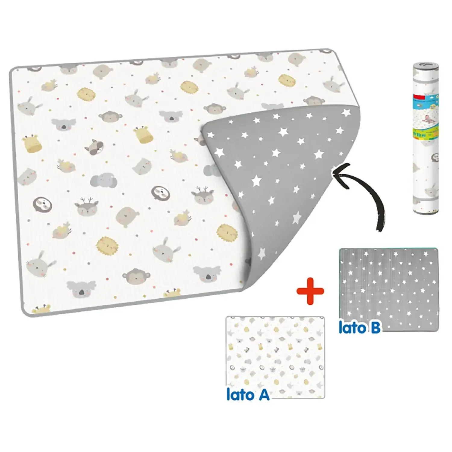 Tappeto Arrotolabile Morbido - Animali e stelline - Cm 200x150 - Tappeti per il gioco