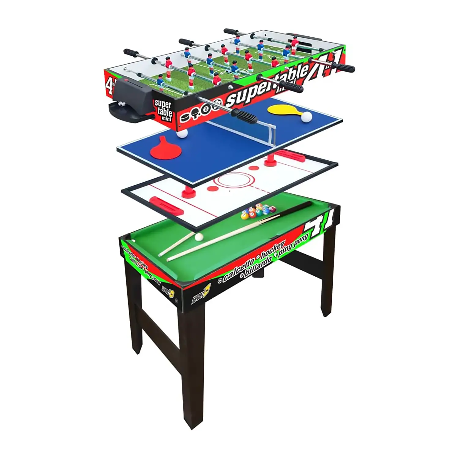 Mini Tavolo 4 in 1 – Calcetto, Ping Pong, Biliardo e Hockey 3vs3 - tavoli gioco