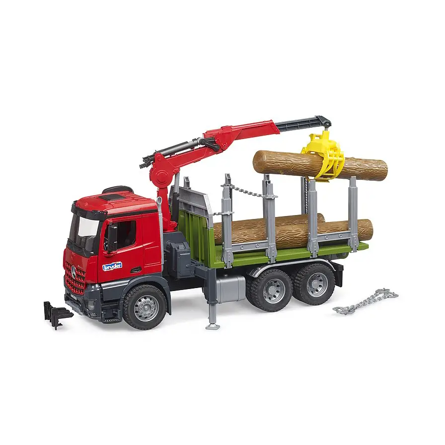 Bruder 03669 Camion Mercedes-Benz Arocs con Gru e 3 Tronchi Giocattolo - modellini