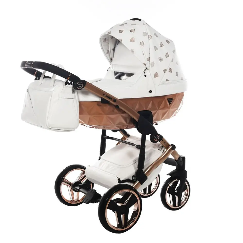 JUNAMA DIAMOND GLOW V2 2 IN 1 PELLE BIANCO NAVICELLA ROSA SATINATO TELAIO ORO ROSA - trio e modulari