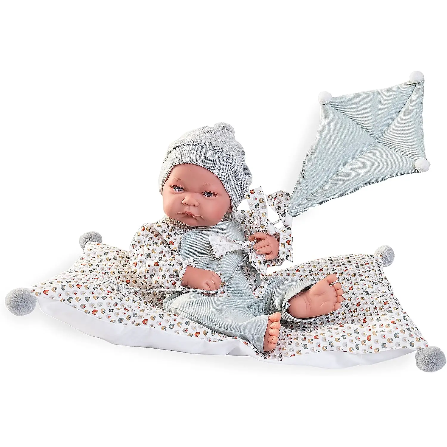 Bambola Appena Nato Nico con Aquilone e Cuscino – 42 cm - Bambole e accessori