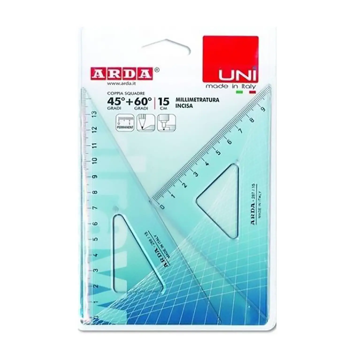 Coppia Squadre 45°/60° – 15 cm - Disegno tecnico