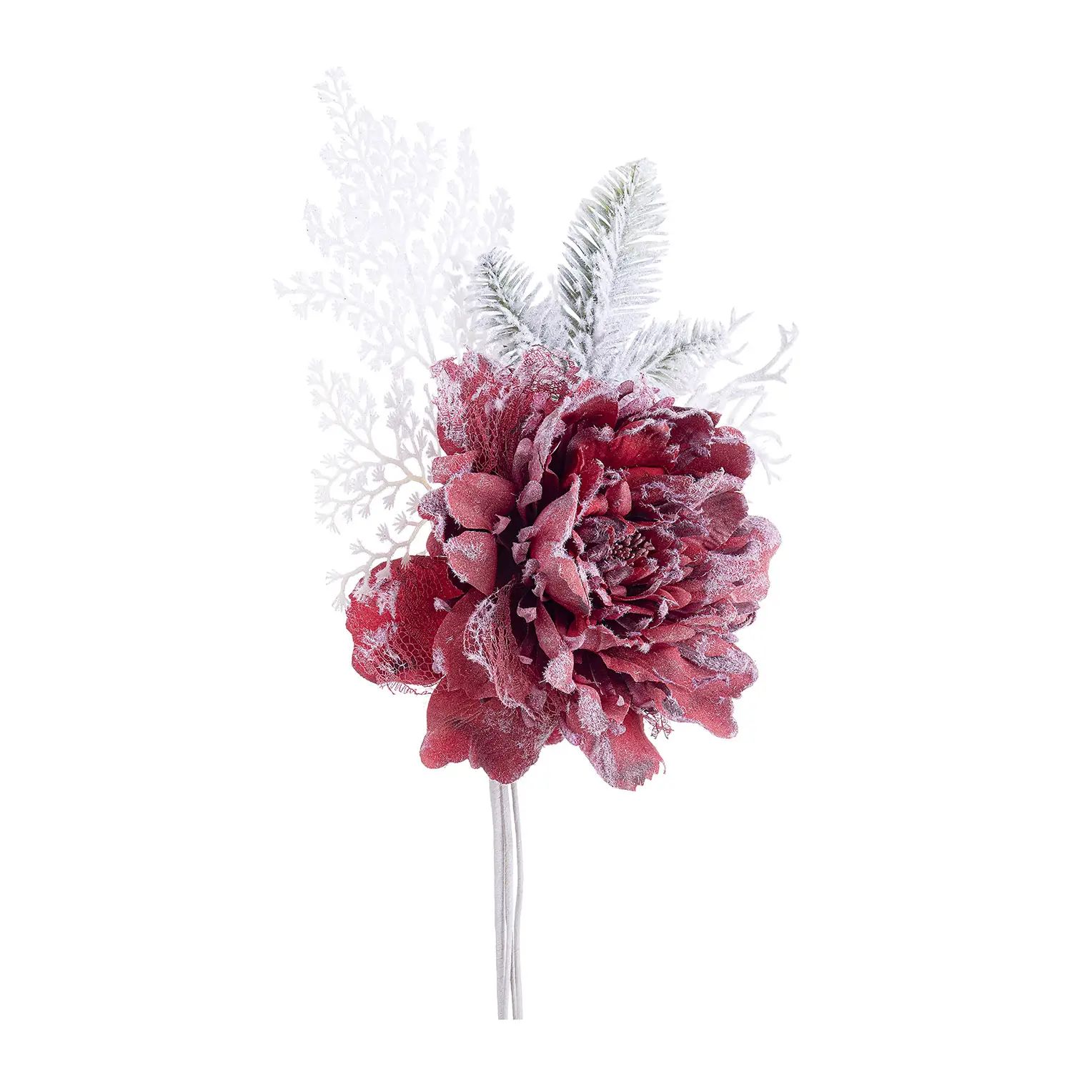 Pick Peonia Ginny Rosso Innevato – Decorazione Natalizia - addobbi albero