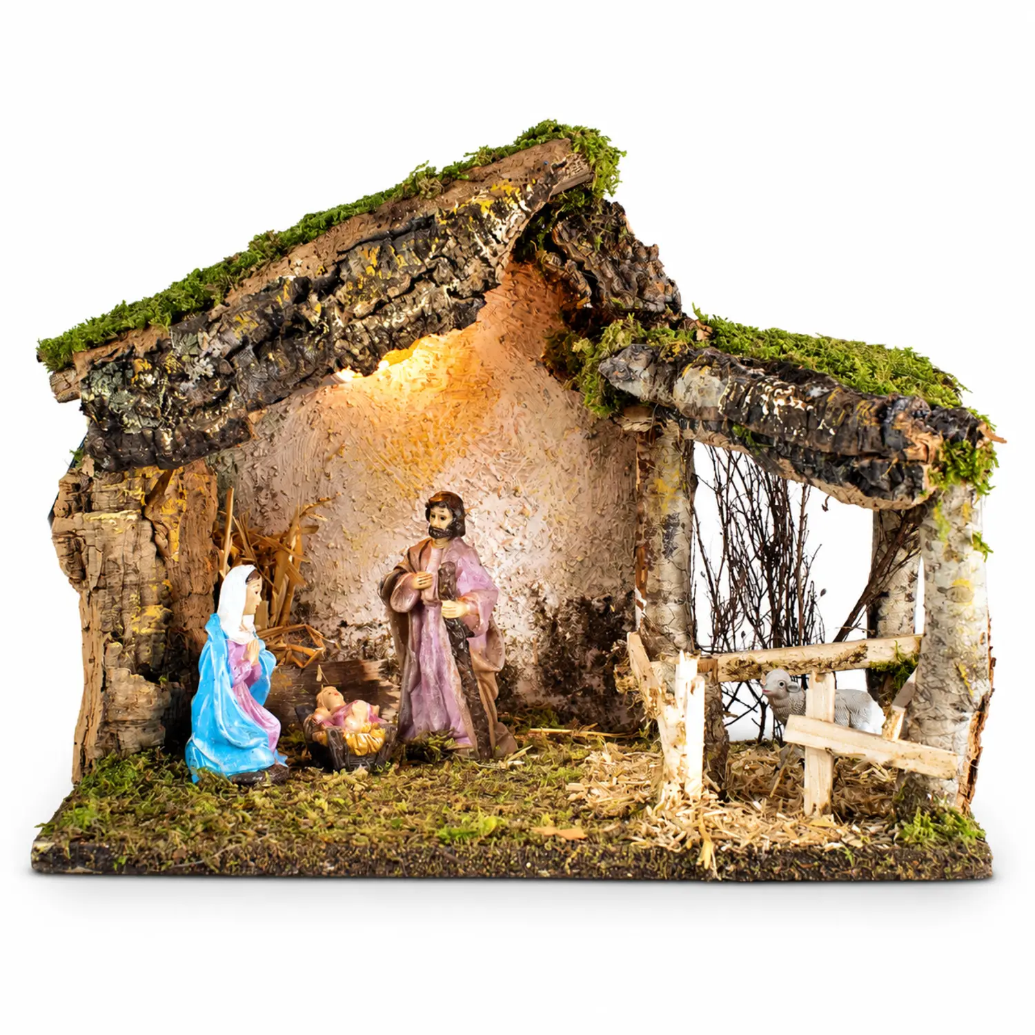 Capanna Presepe Illuminata con Natività cm. 10 cm 33x18x24 - presepi