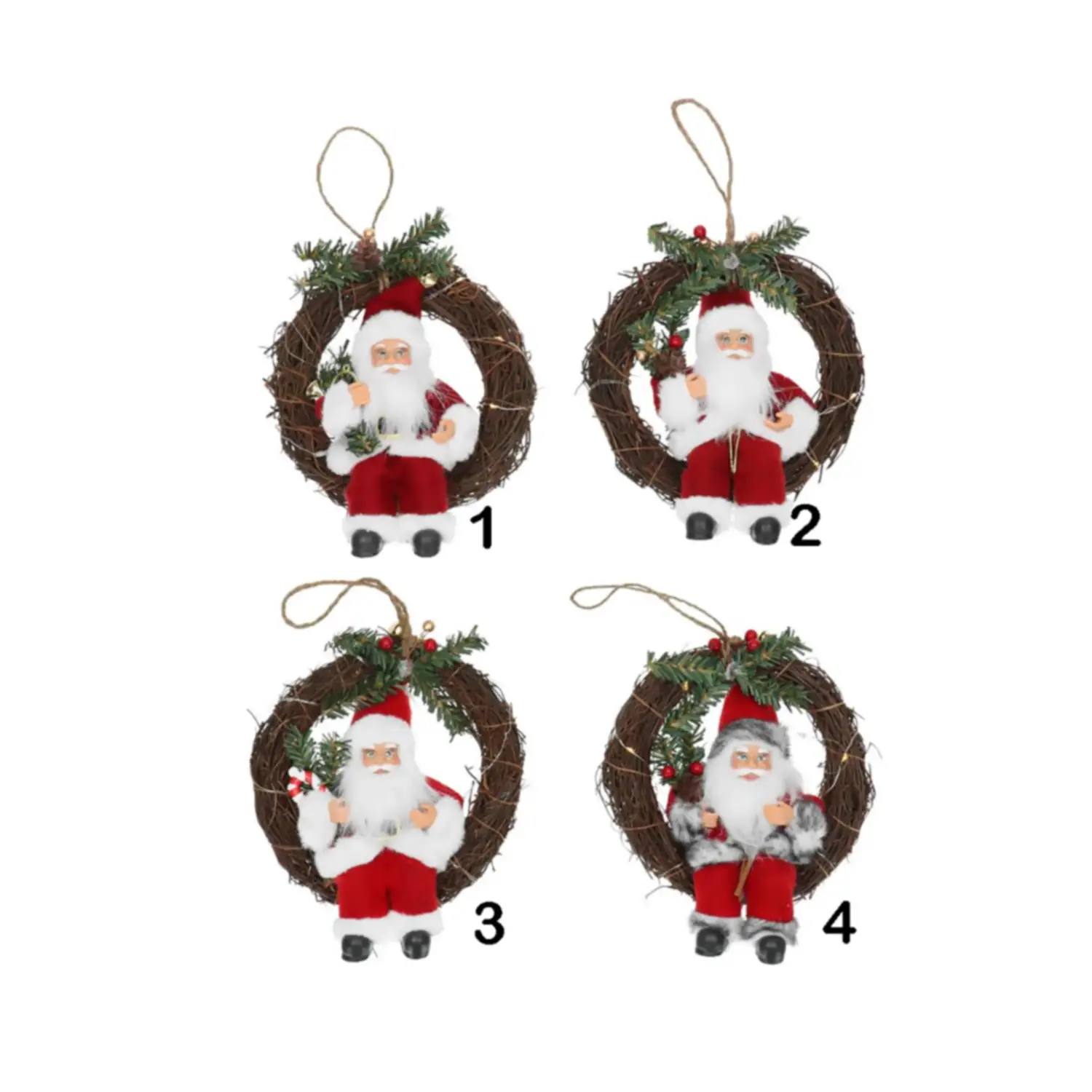 Ghirlanda di Babbo Natale con LED 20 cm in Varianti Assortite - fiori e ghirlande