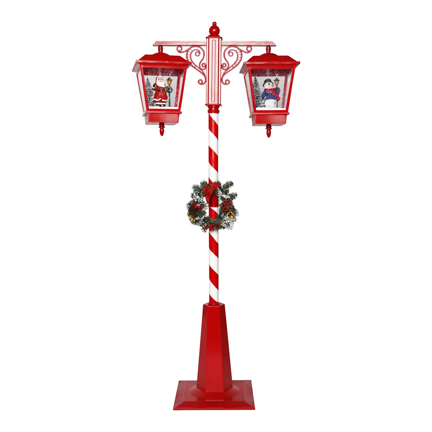 Lanterna Natalizia Doppia 188 cm con Neve, LED e Musica Rosso Bianco - addobbi casa