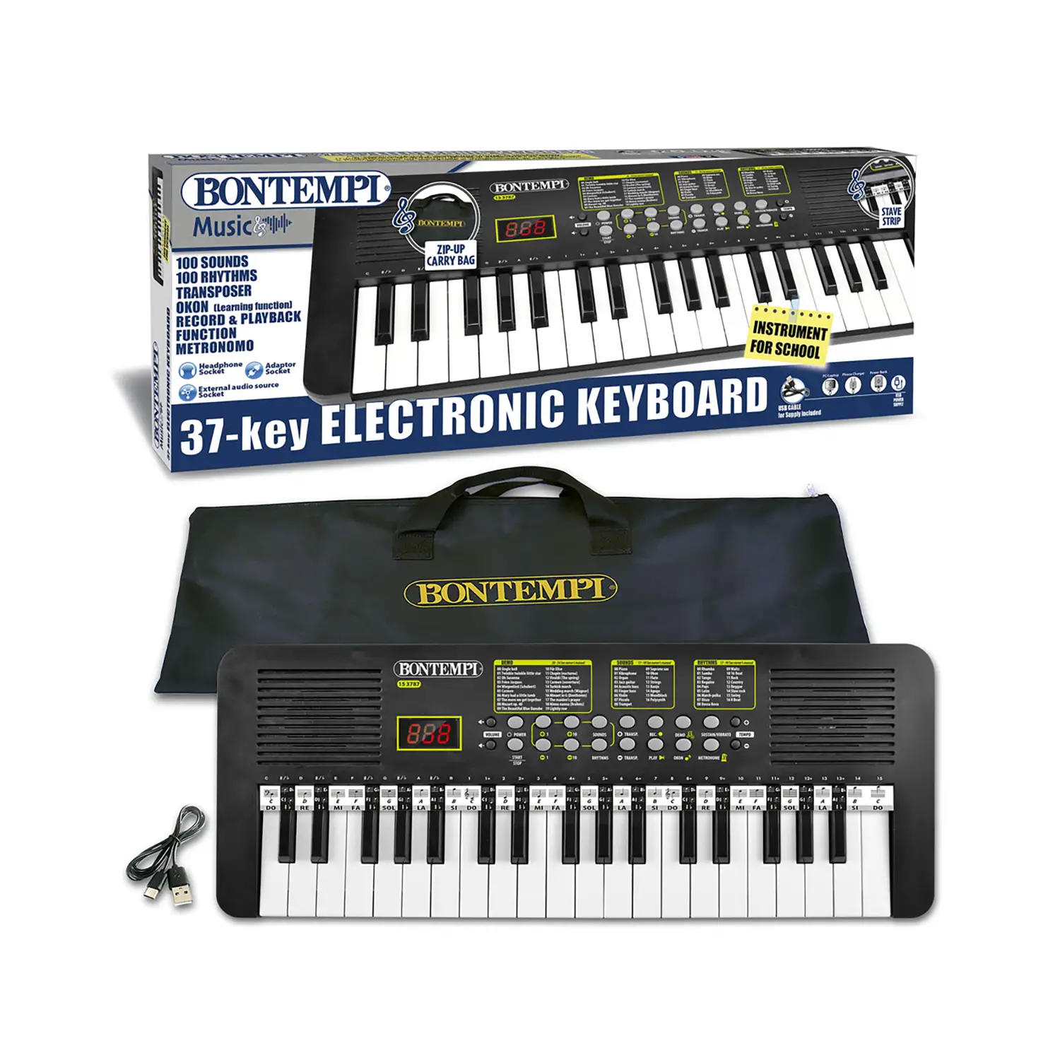 Bontempi Tastiera Elettronica Didattica 37 Tasti USB con Accessori - strumenti musicali