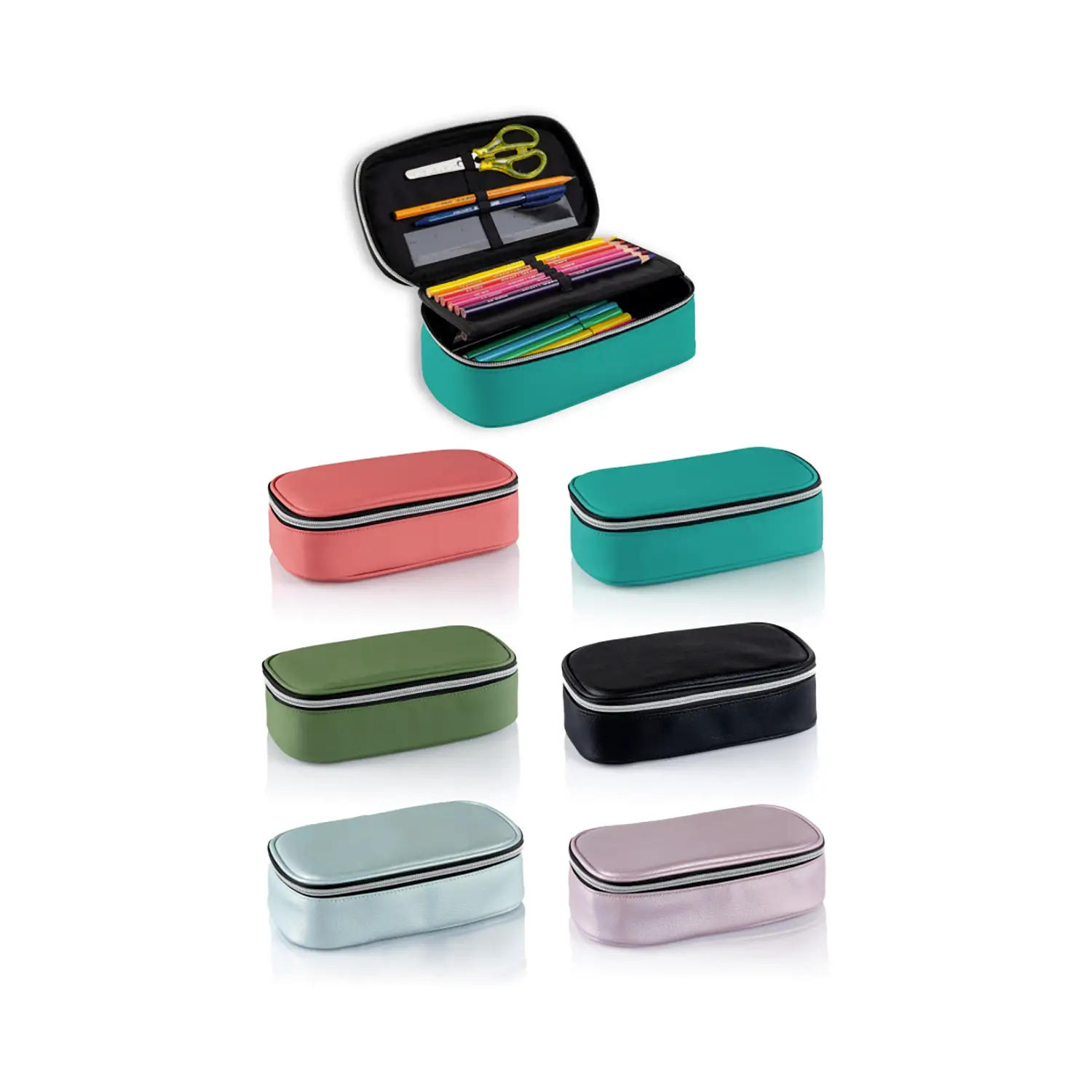 Astuccio Grande Capacità 4 Scomparti In Oxford – Rosa – Organizer Multifunzione Per Scuola, Ufficio, Trucco E Viaggio – 22x9,5x10 Cm
