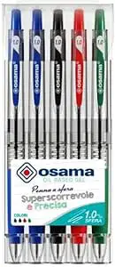 Penna Scatto a Sfera OBG, Tratto 1 mm. - Blister 5 Penne Colori Assortiti - penne pennarelli ufficio