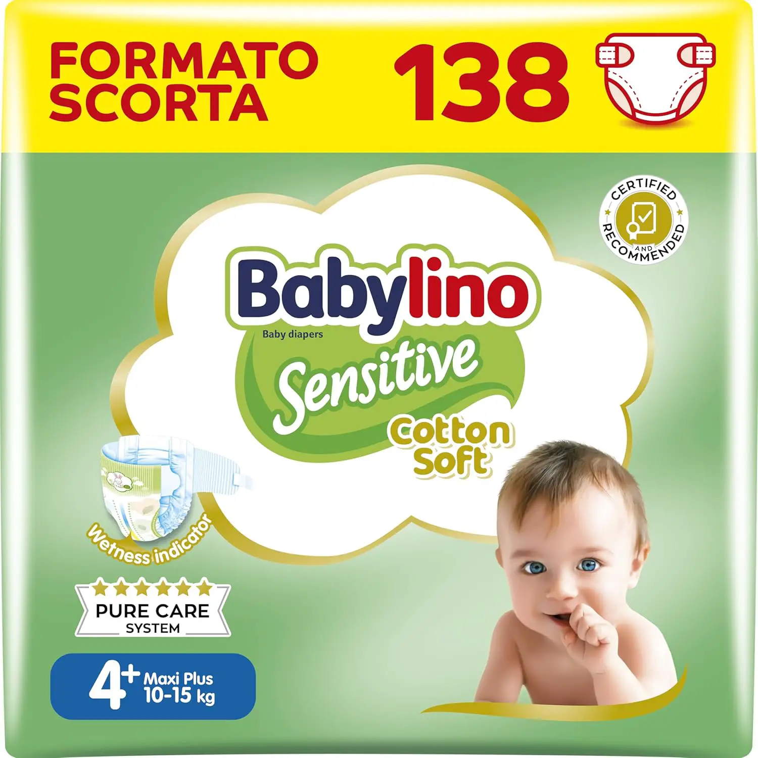 Babylino Sensitive Economy Pannolini Taglia 4+ - 10/15 Kg - 46 Pezzi Per Confezione - pannolini e salviettine