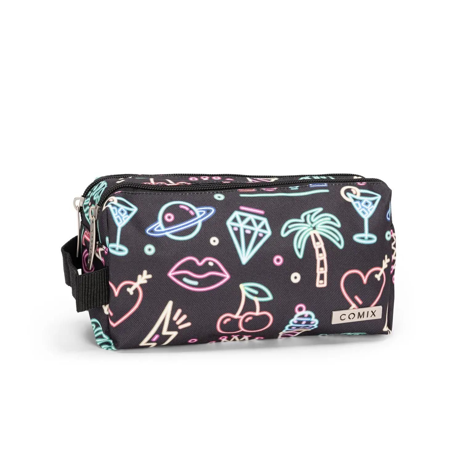 Comix Astuccio Portapenne Scuola 2 Zip Allover Neon - bauletti tombolini bustine