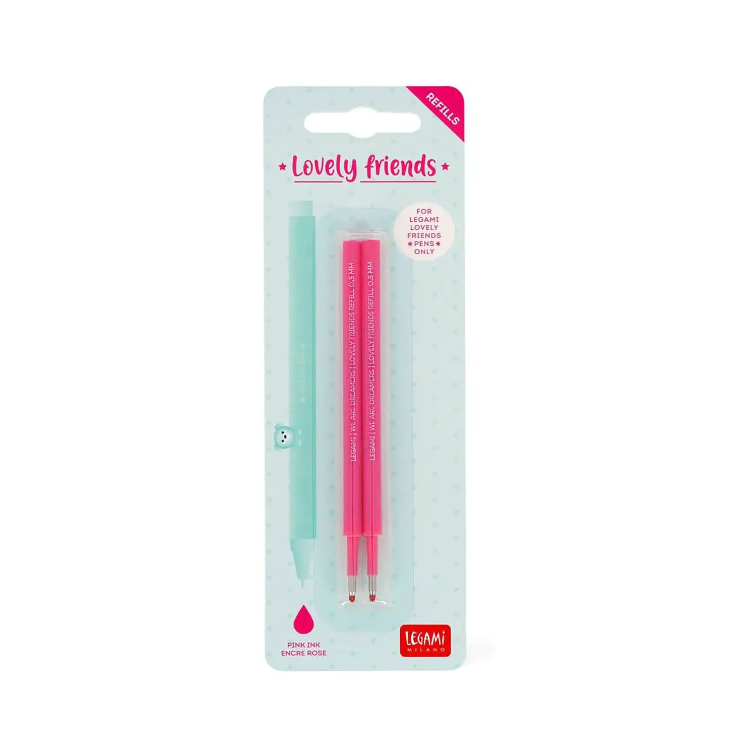 Legami Lovely Friends - Set di 2 ricariche per penna gel, colore: Rosoo - regalo e gadget valigeria