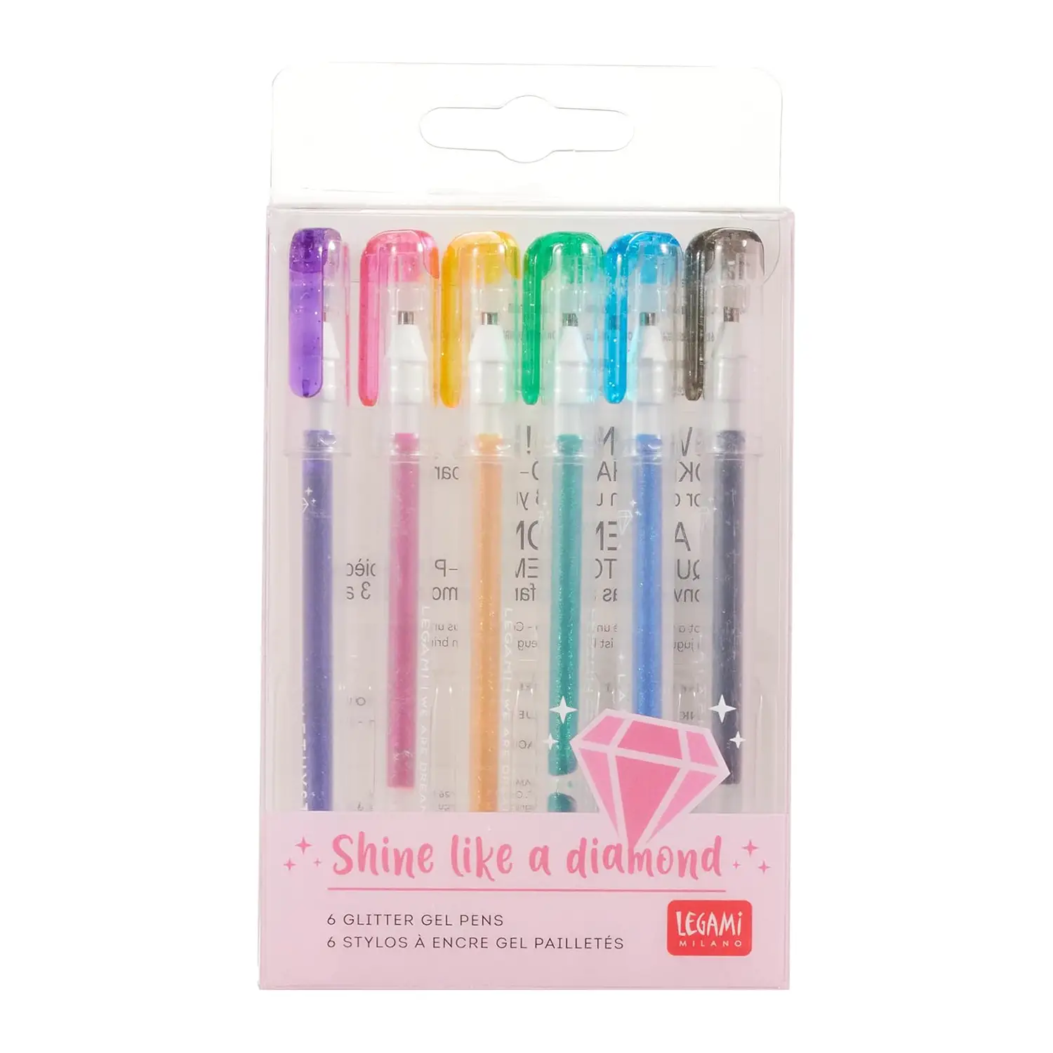 Legami - Set di 6 Mini Penne Gel Glitterate,Shine Like a Diamond Multicolor - regalo e gadget valigeria
