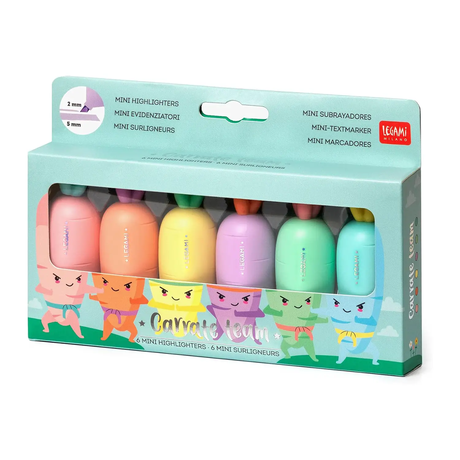 Set di 6 Mini Evidenziatori, Carrate Team, Evidenziatori a Forma di Carota - regalo e gadget valigeria