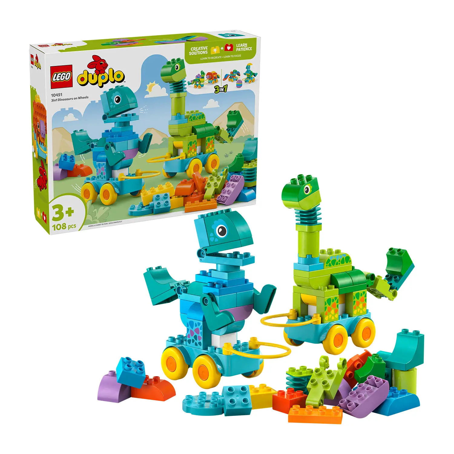 LEGO DUPLO Dinosauri 3 in 1 su Ruote – Gioco Educativo 10451 - Costruzioni in plastica