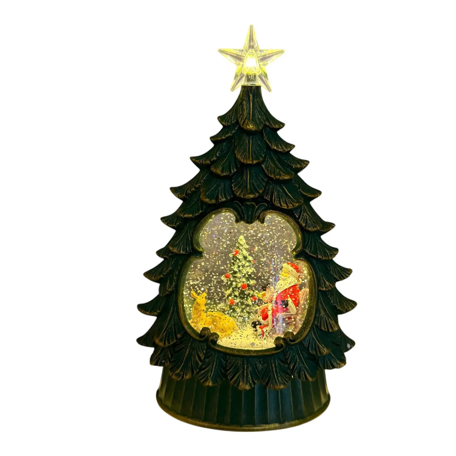 Albero Natale Glitter LED H26cm Verde con Musica e Luce - scene e villaggi