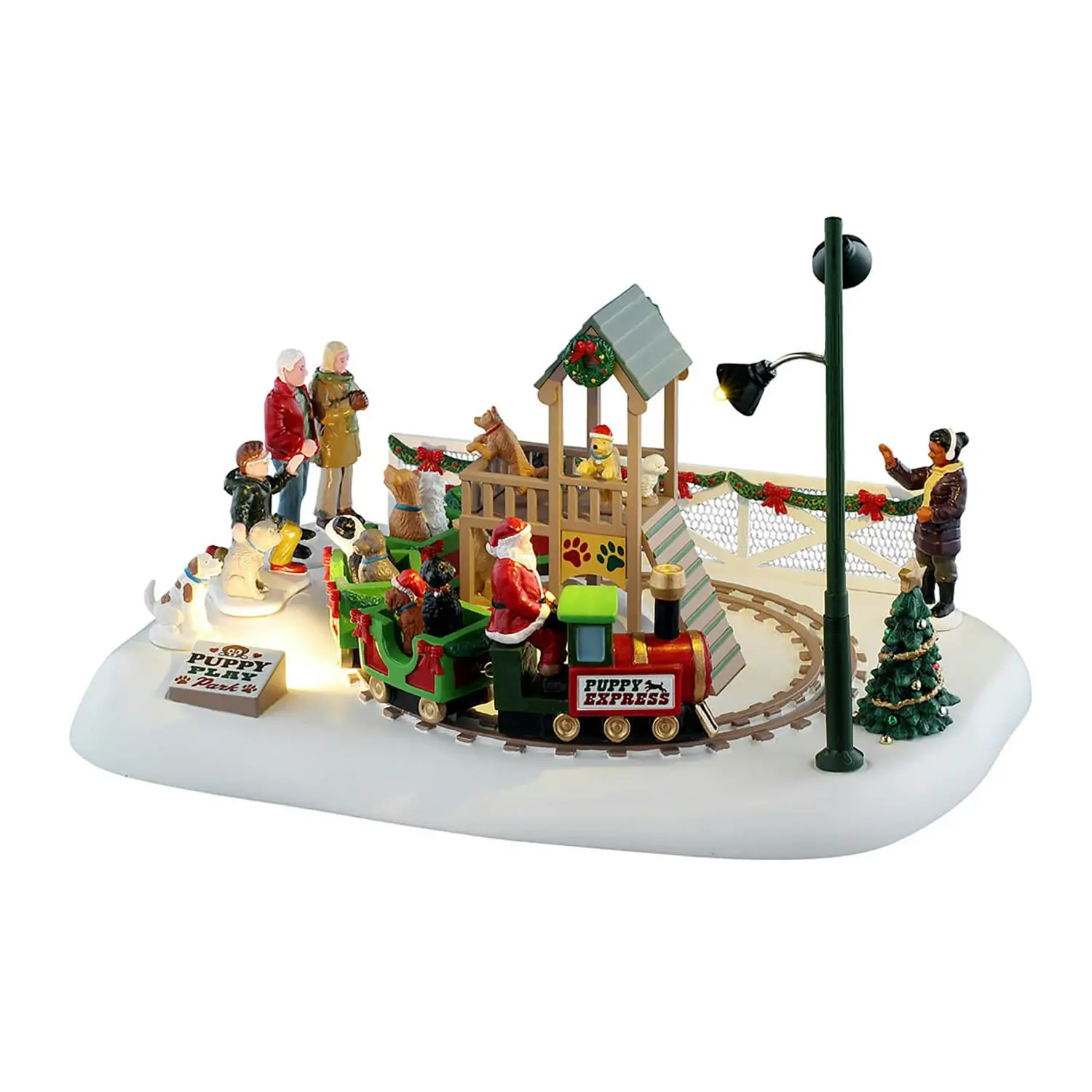 Lemax Puppy Play Park 54456 – Trenino Natalizio Animato e Luminoso con Babbo Natale e Cagnolini - scene e villaggi