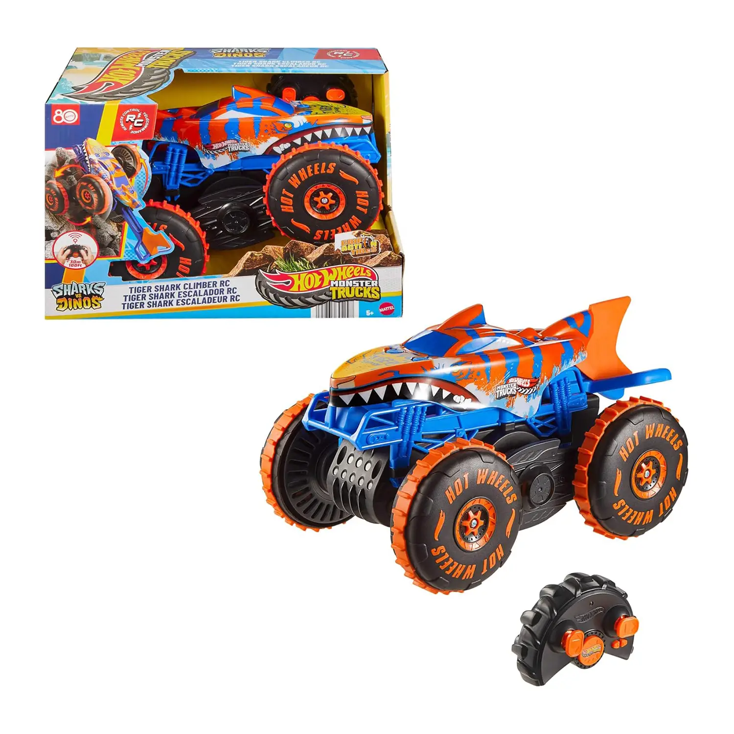 Hot Wheels Monster Trucks Tiger Shark Super Scalatore Radiocomando - radiocomandi