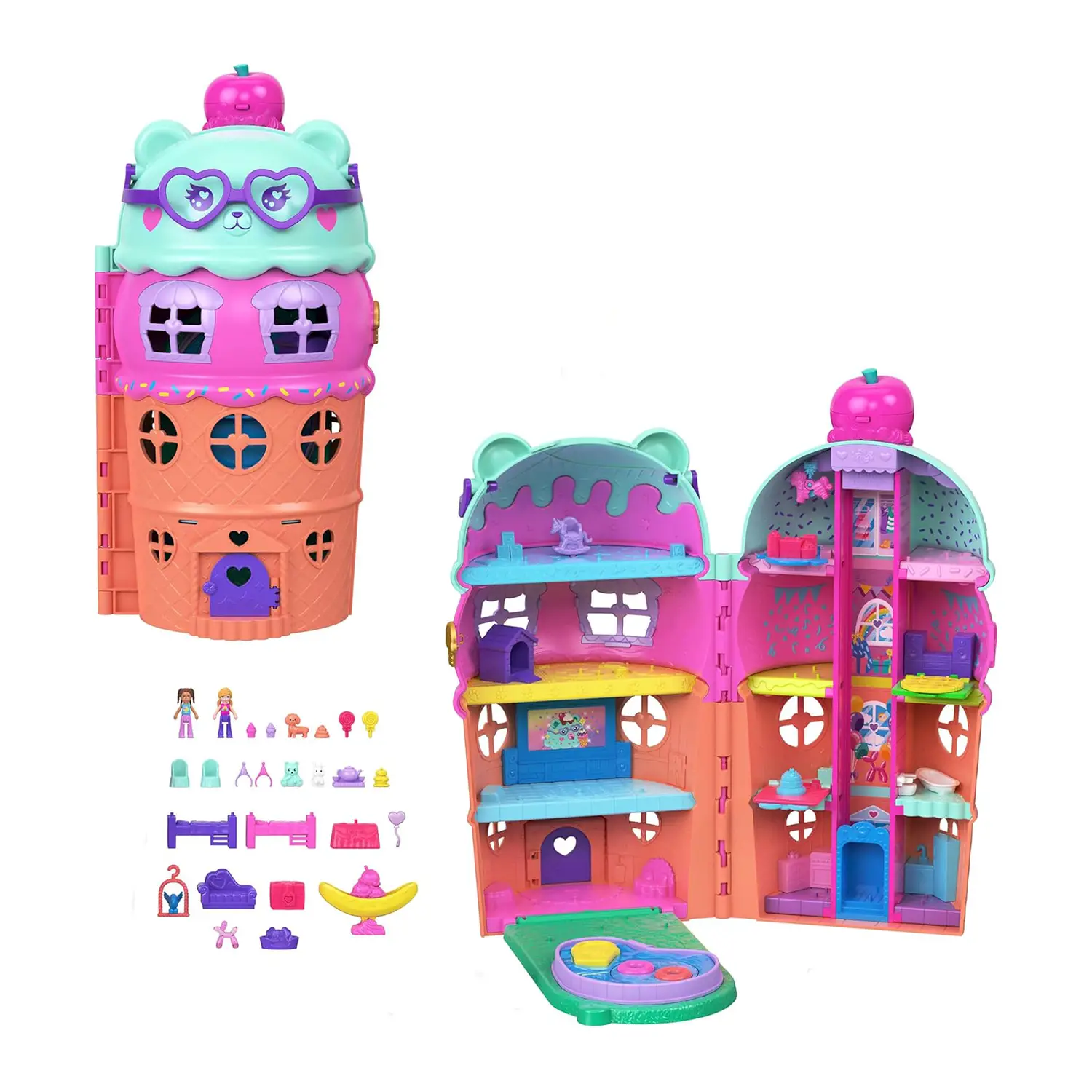 Polly Pocket Casetta Gelato con 2 Mini Bambole e 30 Accessori - collezionabili bambina