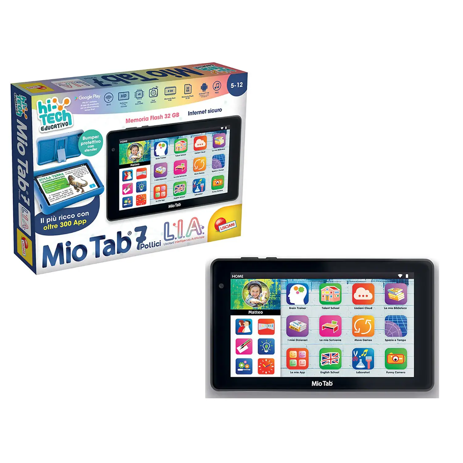 Mio Tab L.I.A. Tablet Educativo con Intelligenza Artificiale per Bambini – Android 14, 7' - Tablet e Smartphone
