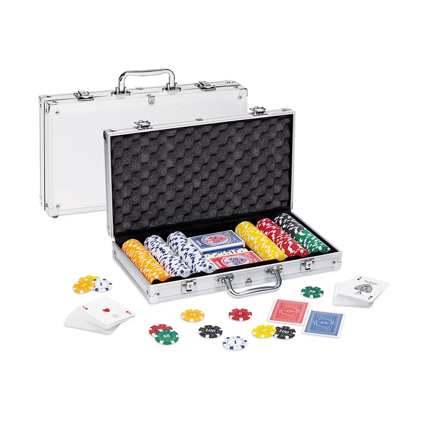 Lewtemi 300 Fiches Da Poker In Plastica Con Scatola - 4 Colori (Blu, Rosso, Verde, Bianco), Diametro 3,7 Cm, Vuote Per Personalizzare
