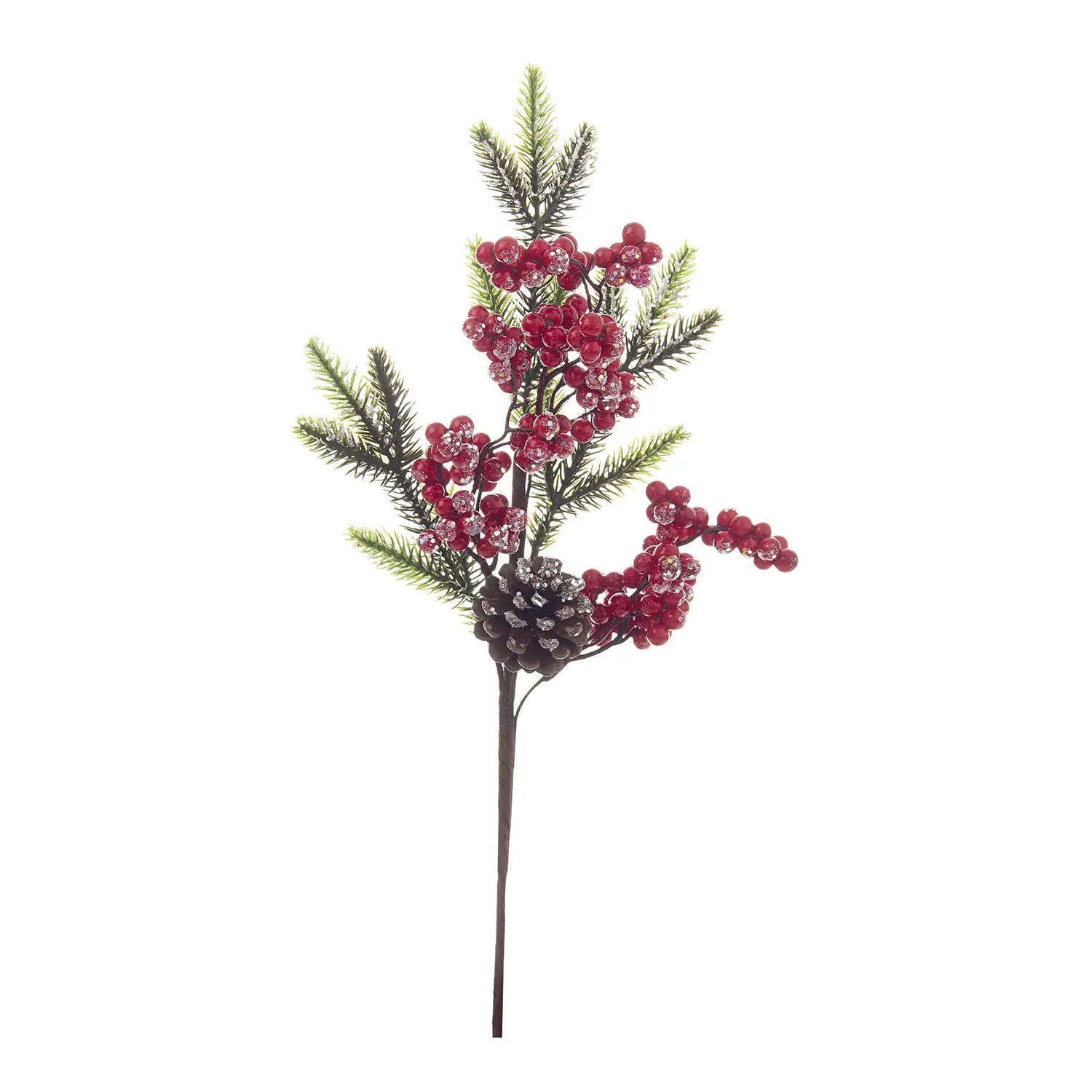 Pick Natalizio Jennie Bacche Ros con Pigna Ghiacciato 45 Cm - fiori e ghirlande