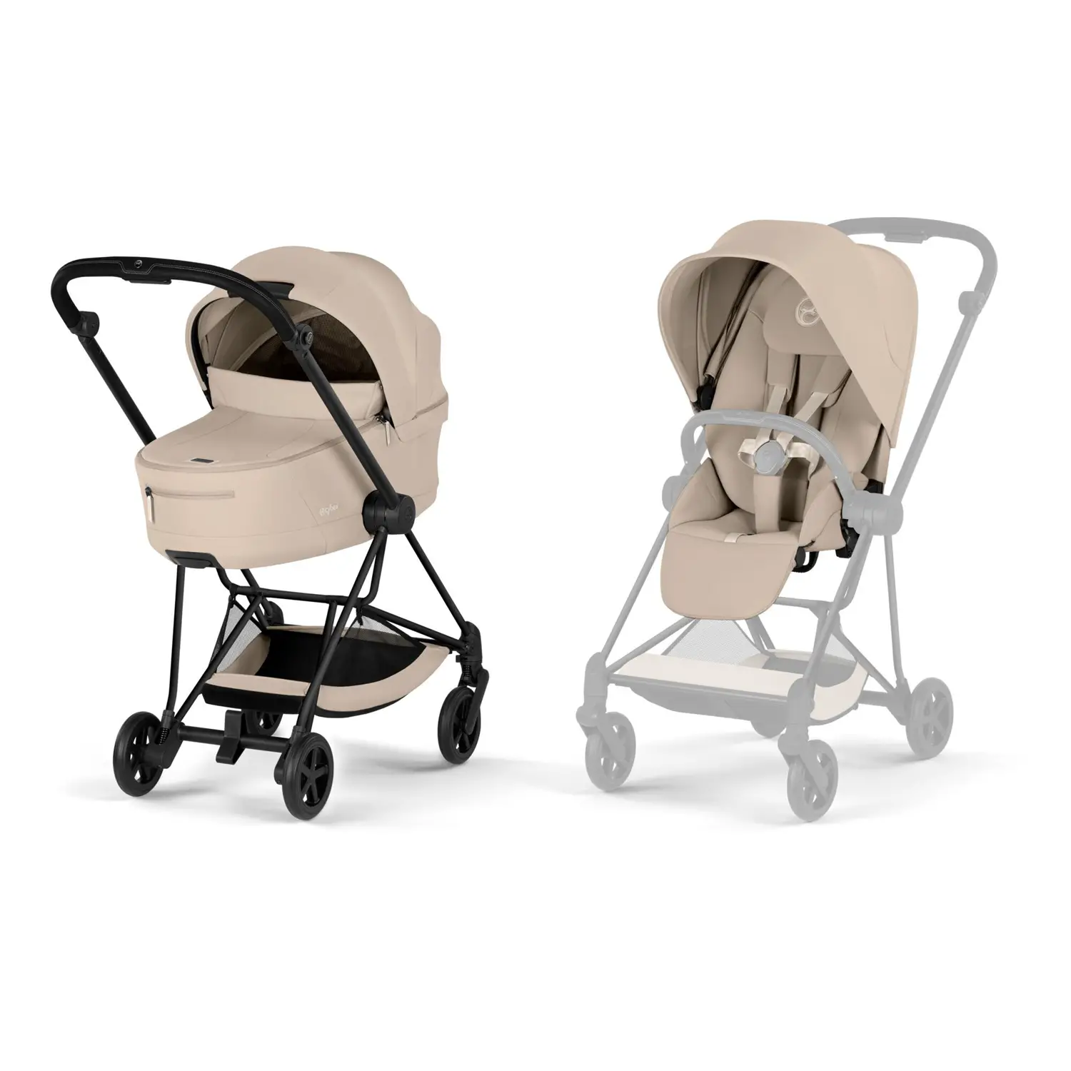 Mios Comfort Cozy Beige 2in1 Con Navicella Richiudibile-Passeggino con Telaio Matt Black - trio e modulari