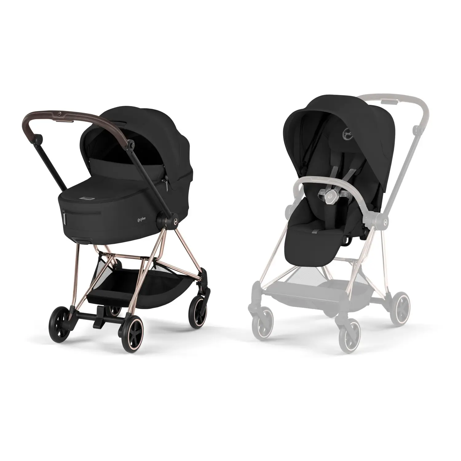 Mios Comfort Sepia Black 2in1 Con Navicella Richiudibile-Passeggino con Telaio Rosegold - trio e modulari