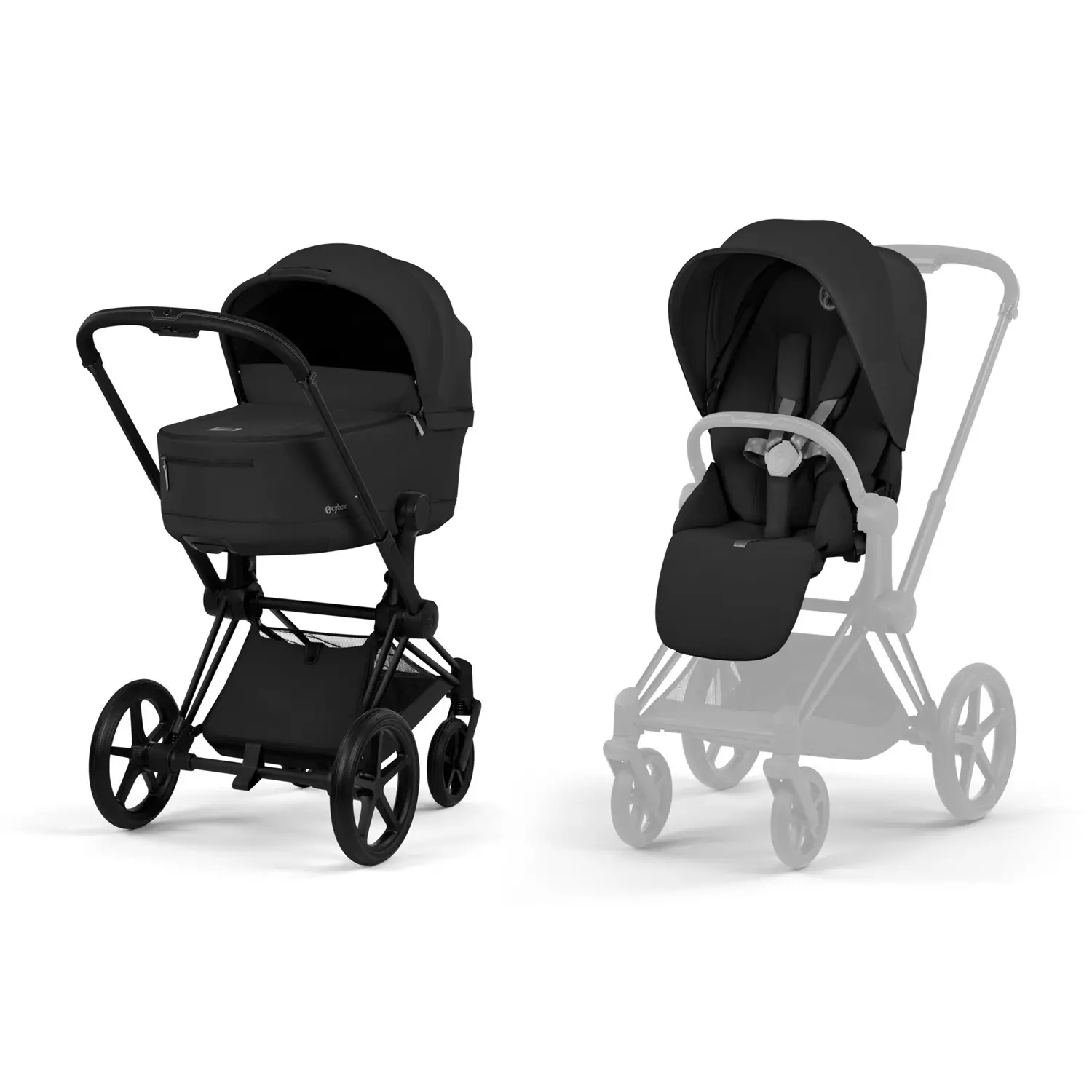 Priam Comfort Sepia Black 2in1 Con Navicella Richiudibile-Passeggino con Telaio Matt Black - trio e modulari