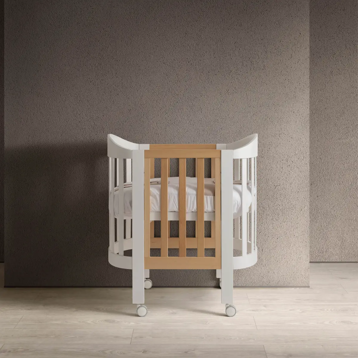 Lettino Trasformabile Candy 3in1 Bianco-Naturale con tessile Bianco Tortora - collezioni