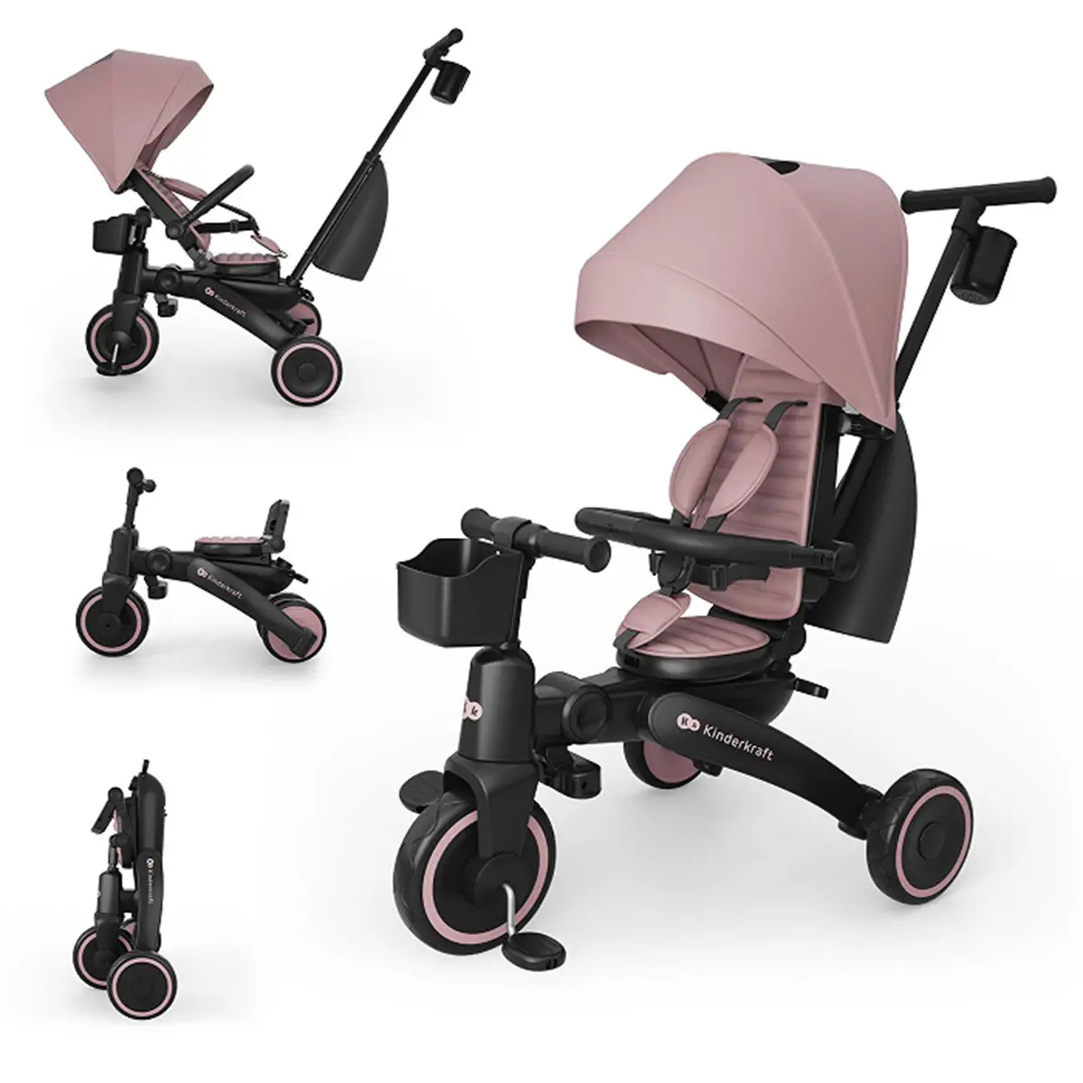 Kinderkraft Triciclo Pieghevole JAZZ 3 Pink – da 9 Mesi a 5 Anni - Tricicli e primi passi