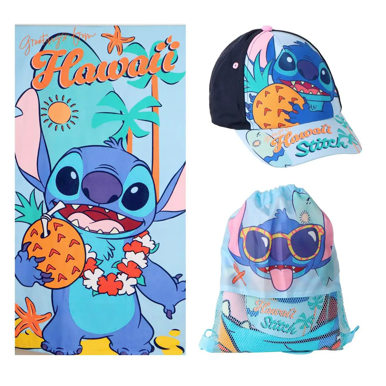 Stitch Set Estivo 3 Pezzi: Telo, Cappellino E Sacca - regalo e gadget valigeria