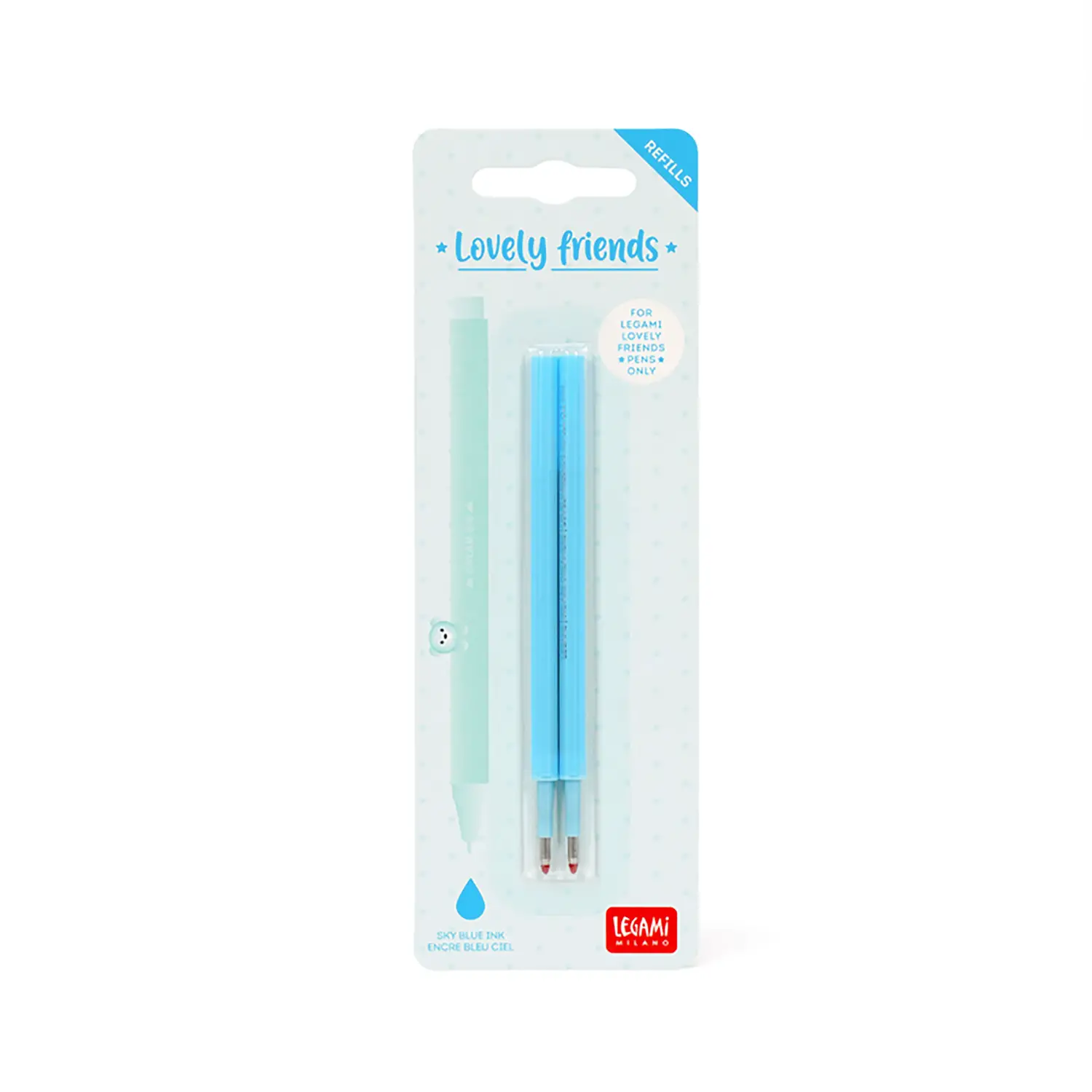 Legami Lovely Friends - Set di 2 ricariche per penna gel, colore: azzurro - regalo e gadget valigeria