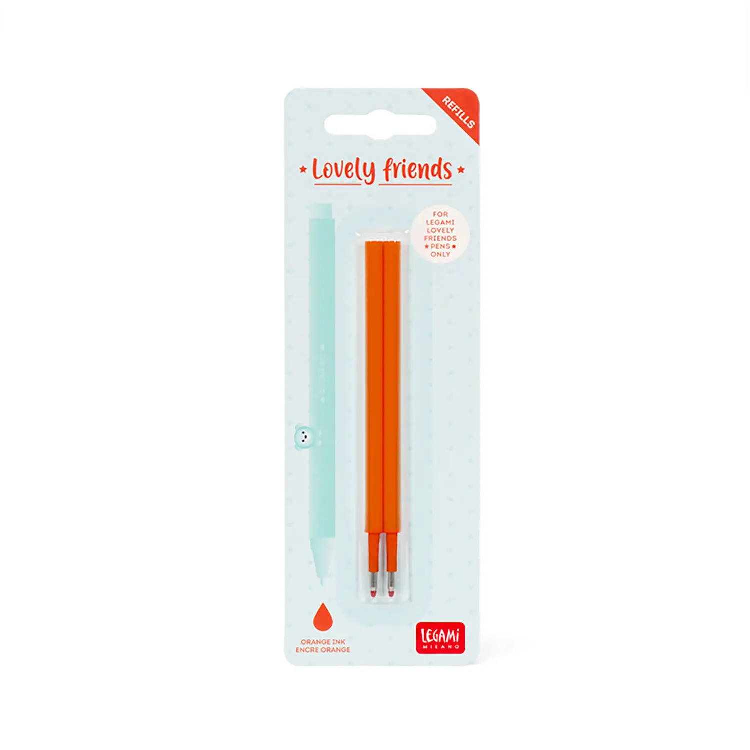 Legami Lovely Friends - Set di 2 ricariche per penna gel, colore: arancione - regalo e gadget valigeria