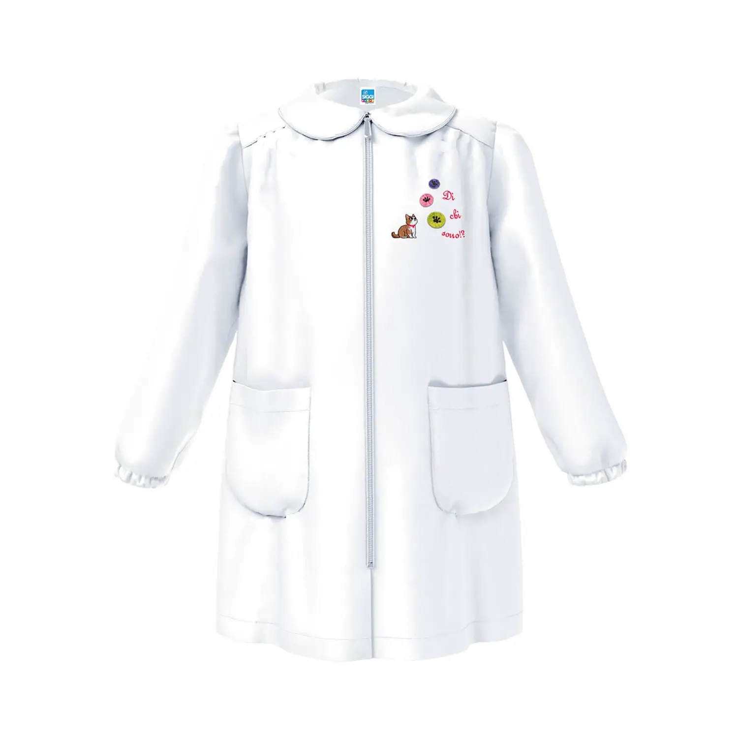 Grembiule Bambina Asilo Zip Gattino Bianco 2 Anni - grembiuli scolastici