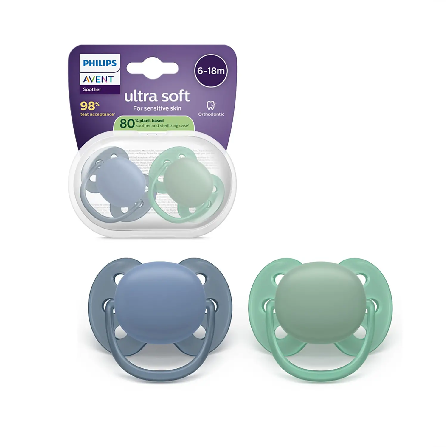 Ciuccio Philips Avent Ultra Soft 6-18M Verde/Blu Pastello - ciucci
