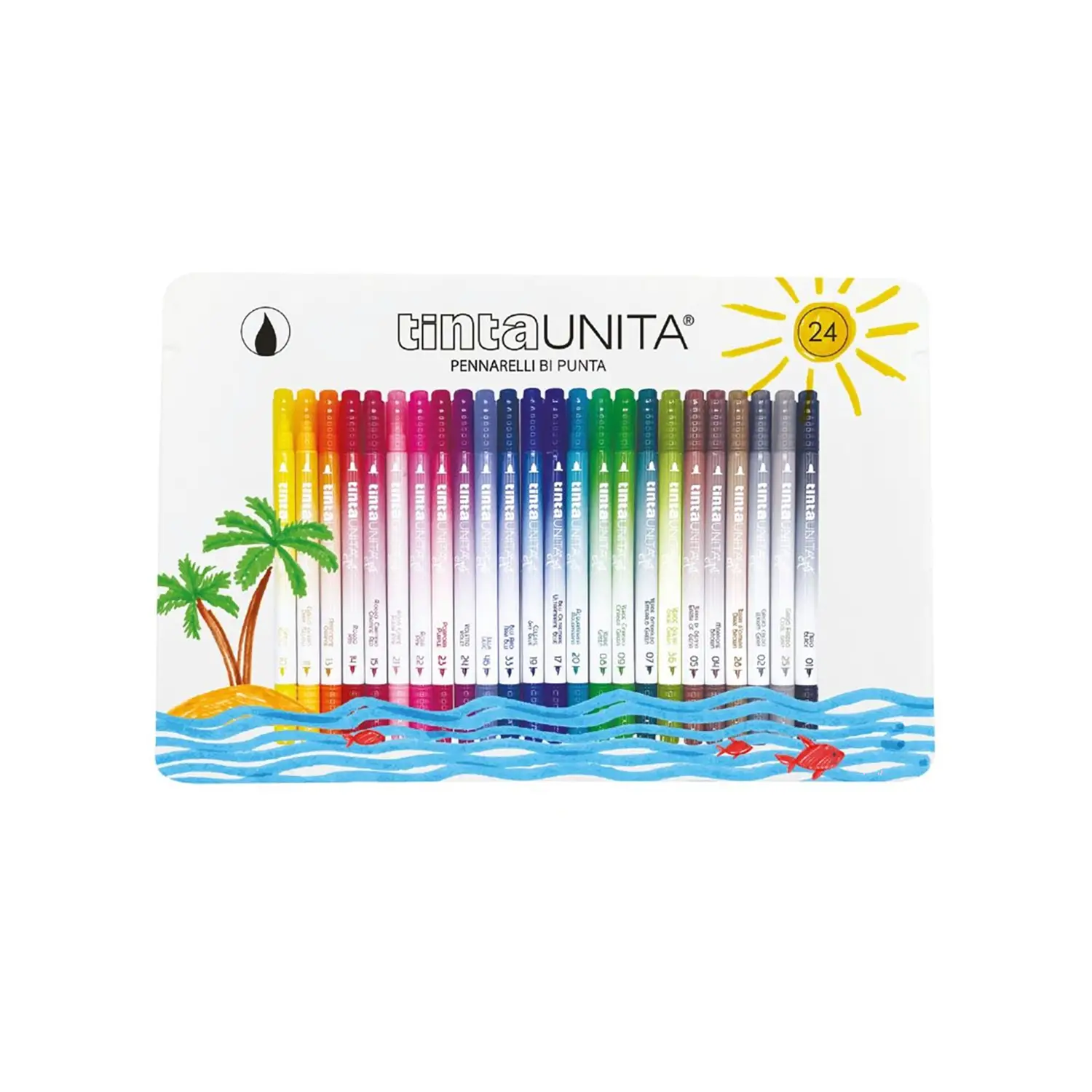 Tinta Unita Pennarelli Brush Bi-Punta 24 Pezzi Scatola In Metallo - Pennarelli