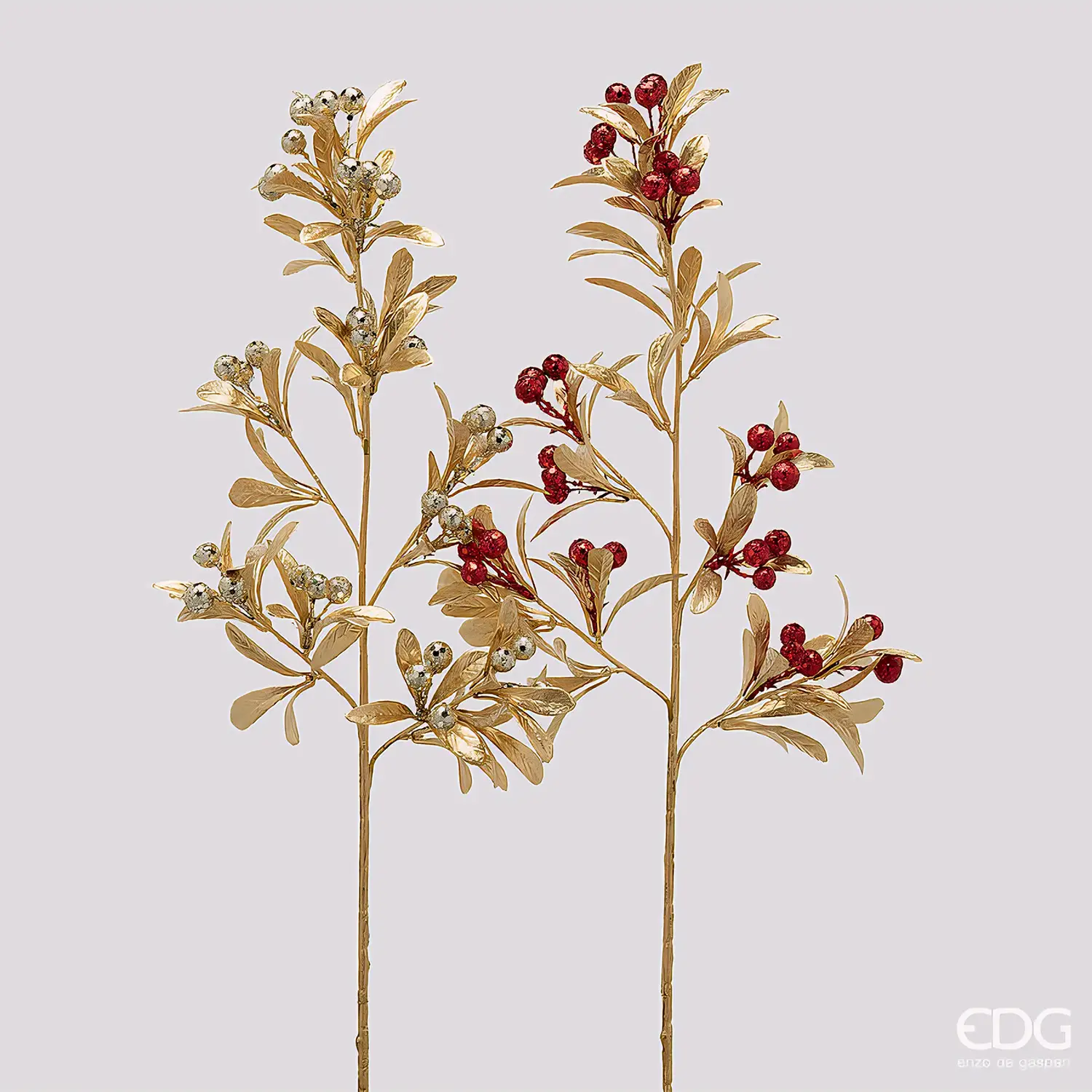 EDG Ramo Bacche con Foglie Rosso Oro H75 cm - fiori e ghirlande